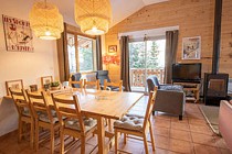 Chalet Le Petit Bonheur - woonkamer met houtkachel en openhaard